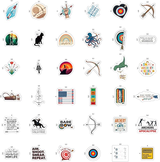 100Pcs Archery Stickers and Decals for Bow Case, Arrow Stickers - Archery Party Supplies- Bow Hunting Decals - Gift for Women & Men