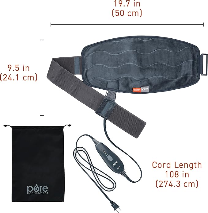 Pure Enrichment PureRelief Pro Far Infrared Universal Heat Wrap - Deep Muscle Relief for Back, Neck, Shoulder, & Knee Pain in Athletes, 4 Heat Settings, Dry/Moist Heat, Lumbar Heating Pad (Iron Gray)