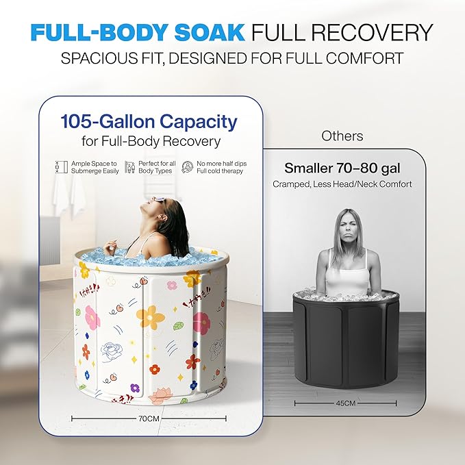 Foldable Portable Bathtub for Adults – 2-in-1 Hot & Cold Plunge, 105-Gal Large Capacity Collapsible Bathtub Adult, 6-layer Insulated Portable Soaking tub - Space-saving Design