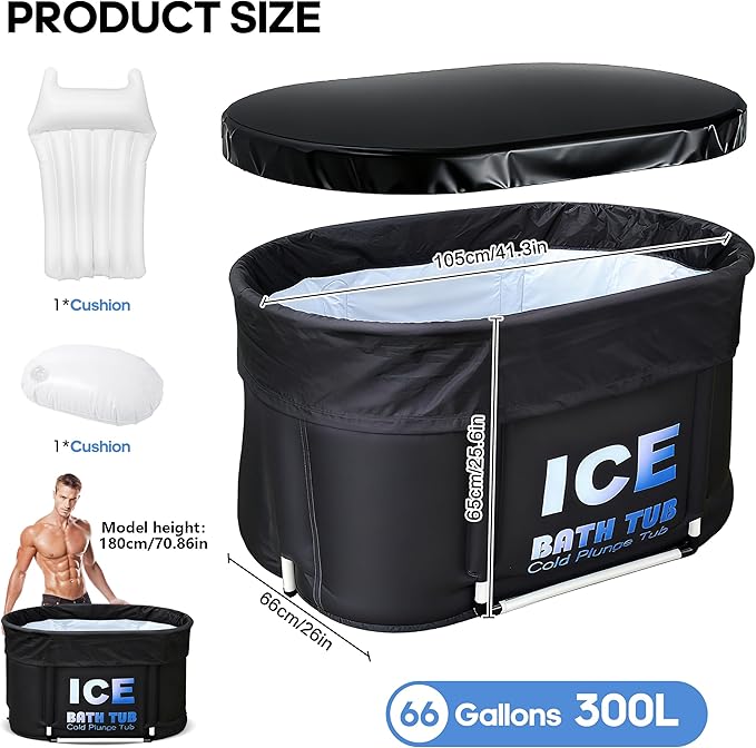 Oval Ice Bath Tub for Athletes with Cover, 130 Gal Capacity Portable Cold Plunge Tub for Recovery and Cold Water Therapy, Ice Baths for Home, Gym, Indoor, Outdoor Use