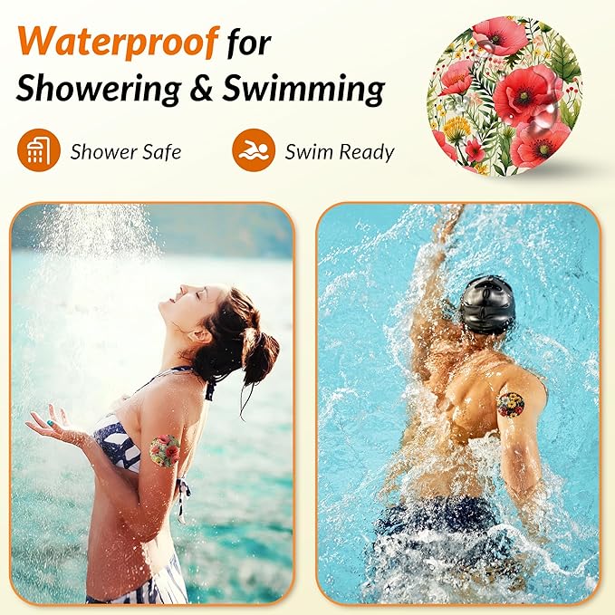 Libre 3 & Plus Sensor Covers Waterproof, Amolyfe 10 Pack Freestyle Libre 3 Sensor Covers, Bump-Proof with Hard Cap for Free Style Glucose Sensor, Easy-Peel Tab 14-Day Protection (Tropical Flower)