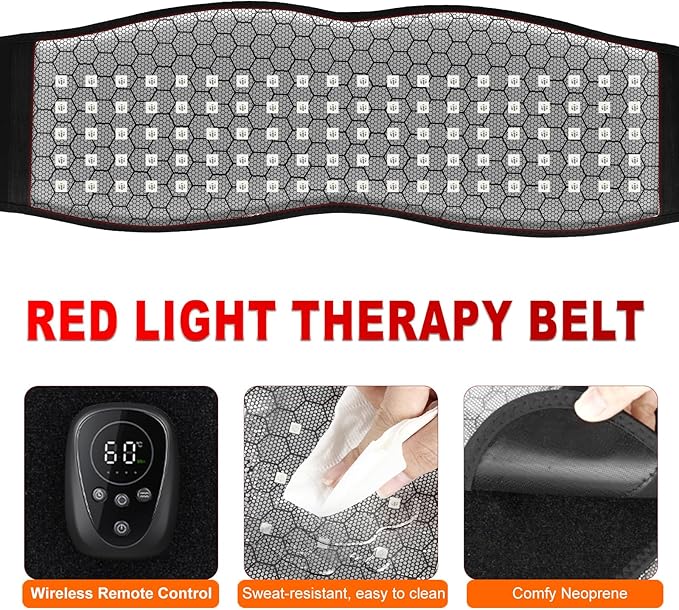 Red Light Therapy Belt for Body - Cordless 660nm&850nm Infrared Light Therapy Device with Vibration Pulse Timer, Heating Pad Wrap for Back Shoulder Waist Muscle Pain Relief at Home Office Travel