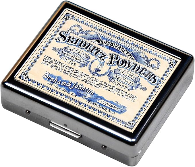 Silver Vintage Pill Box 7 Day Metal Pill Box with Mirror and 8 Compartments Cute Travel Pill Organizer for Purse (Power)