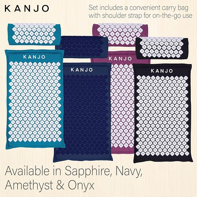 Kanjo Acupressure Mat and Pillow Set for Back Pain Relief & Neck Pain Relief, with Pressure Points for Muscle Pain Relief with Travel Bag - Black