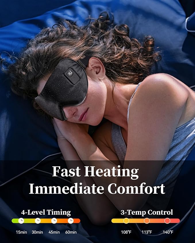 Heated Eye Mask for Dry Eyes - Warm Compress for Digital Tired Eyes, Stye Relief - Cordless, Adjustable Heat & Timer Settings - Airplane/Road Travel, Sleep aid, Office nap Black