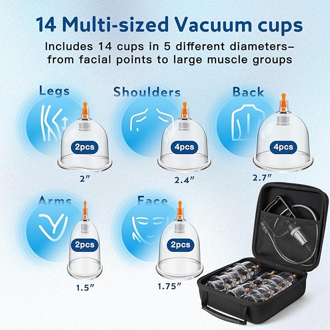 SMYV Cupping Set – 14 Cups Cupping Kit for Massage Therapy – Professional Vacuum Cupping Therapy Set for Cellulite Reduction Muscle Pain Relief – Include Sturdy Carrying Case, Easy to Use