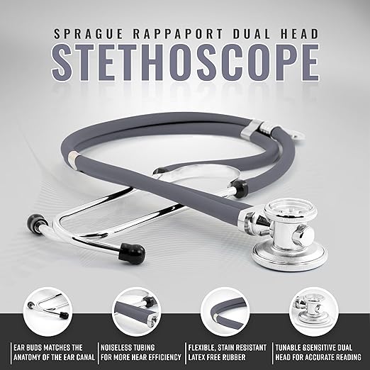 ASA TECHMED Medical Starter Kit – Stethoscope, Durable Blood Pressure Monitor, EMT Shears & Protective Carrying Case – Ideal for Healthcare Students & Professionals, Gray