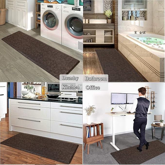 HEBE Kitchen Mat Cushioned Anti Fatigue Comfort Floor Mat Oversized 20"x60" Waterproof Non Slip Kitchen Rug Runner Laundry Room Rug Floor Carpet Heavy Duty Comfort Standing Mat Pads, Brown