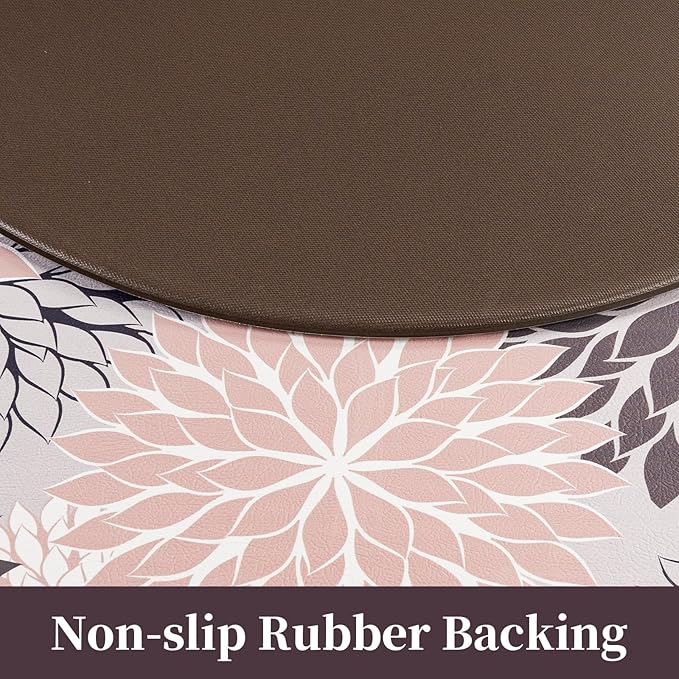 PVC Anti-Fatigue Semi Circle Kitchen Mats, Non-Slip Kitchen Rugs, Comfort Standing Runner Rug, Multipurpose Indoor Mats for Laundry, Office, Bedroom, Sink, Bathroom,Gray Pink,size18 x30