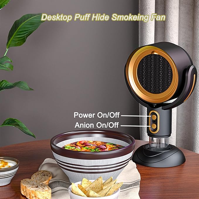 PuffHide-Purifer & Smoke Away Purifier Fan Portable Black Gold Adjustable Angle Puff-Hide PurifierFan,Tabletop SmokePurifier Filters for RemovesOdor(Plug-ln)