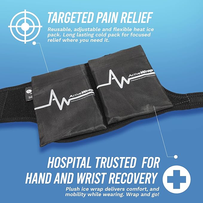 ActiveWrap Wrist Ice Pack Wrap – PT-Designed Gel Ice Packs for Hand & Wrist Pain, Adjustable Compression & Reusable Support, Cold Wrap for Carpal Tunnel, Swelling, and Sprains