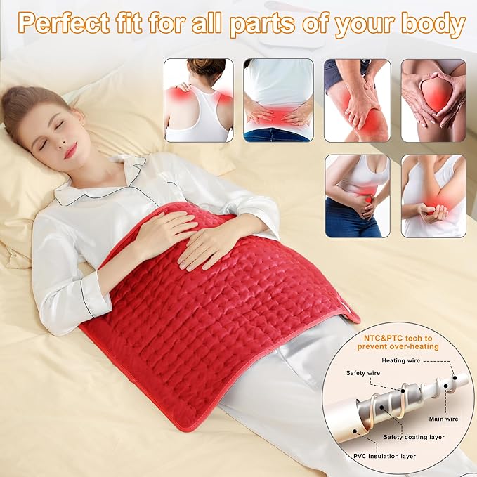 Deepsoon Heating Pad,Electric Heating Pads for Back,Neck,Abdomen,Moist Heating Pad for Shoulder,Knee,Arms,Legs,Dry/Moist Heat & Auto Shut Off,Christmas Gifts for Men and Women,Red,24x20 Inch