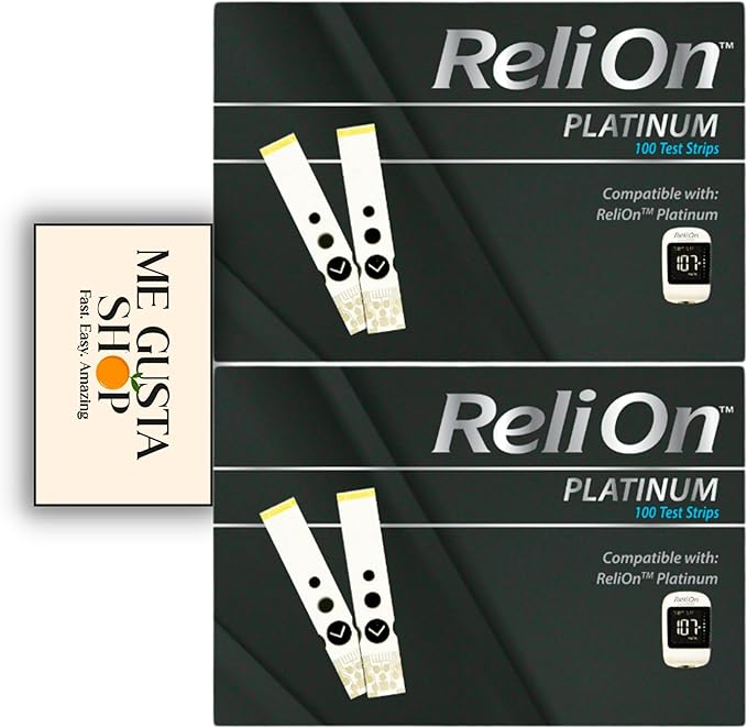 ReliOn Platinum Blood Glucose Test Strips,100 Count 200 Total Pack of 02 Includes Me Gustas Pill Organizer 7 Days.