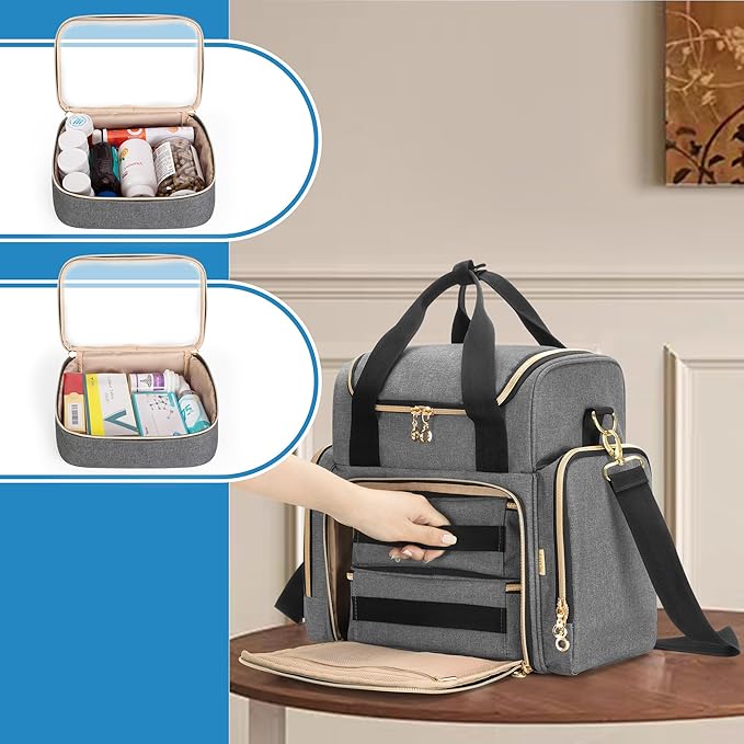 LUXJA Large Medicine Bag with 2 Removable Cases, Medicine Storage Bag with Multiple Storage Sections (Suitable for Travel or Home), Gray