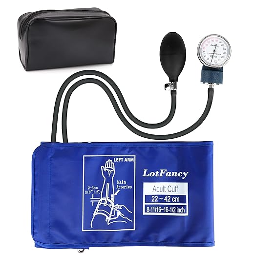 LotFancy Professional Manual Blood Pressure Cuff with D-ring, Standard Adult Sphygmomanometer Cuff 8.5"-16.5", Calibrated BP Cuff Manual with Carrying Case for Daily Home Check, Nursing Students, Blue