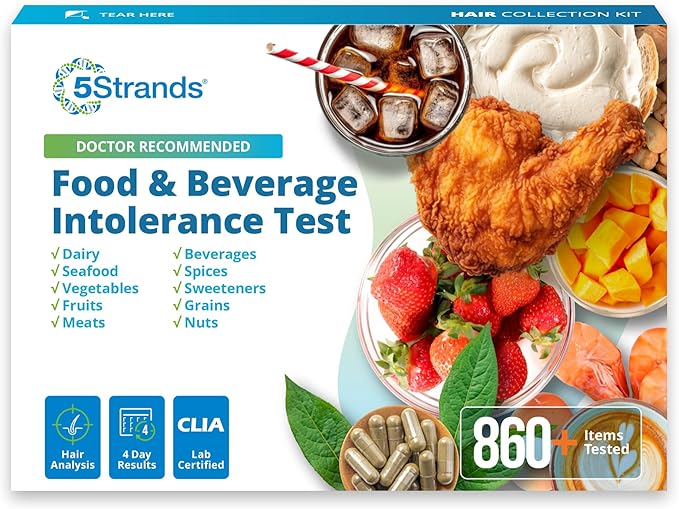 5Strands Food & Beverage Intolerance Test for Adults & Kids, 868 Items Tested, at-Home Sensitivity Testing, Hair Analysis, Gut Health Test, Results in 4 Days