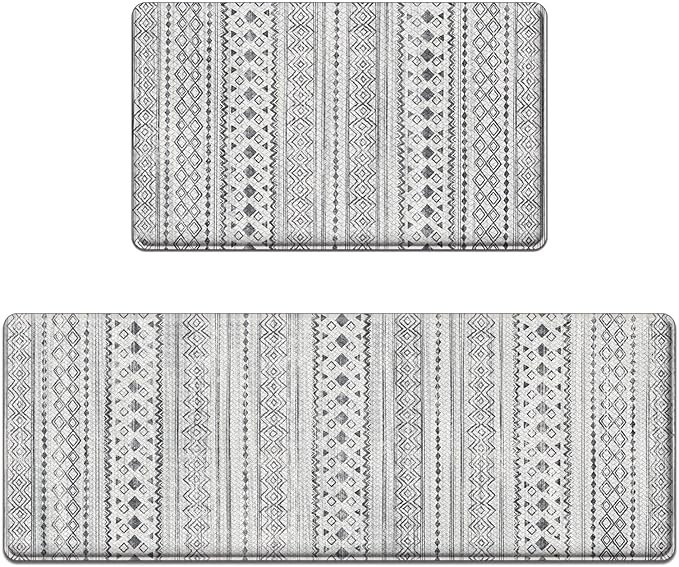 Arttown Moroccan Anti Fatigue Mats for Kitchen Floor, Boho Kitchen Mats Cushioned Anti Fatigue Rug, Waterproof Non-Slip Washable Kitchen Rugs - Grey