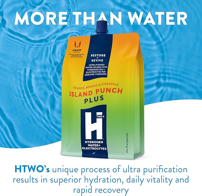 HTWO Plus Molecular Hydrogen Water with Electrolytes, Island Punch Flavor, Sugar Free Hydration Packets, 16.9oz 12 Pack, Energy Sports Drink, Performance & Recovery Support, Alternative to Hydrogenated Tablet - no Prep/Mess, 15 ppm