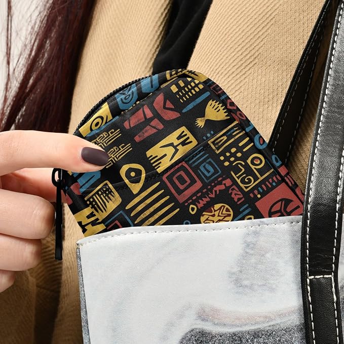 Fustylead African Tribal Ethnic Style Symbols Ornaments Travel Pill Case Bag with Zipper Weekly Pill Box 8 Compartments 7 Day Personal Pill Case Purse Medicine Case Organizer