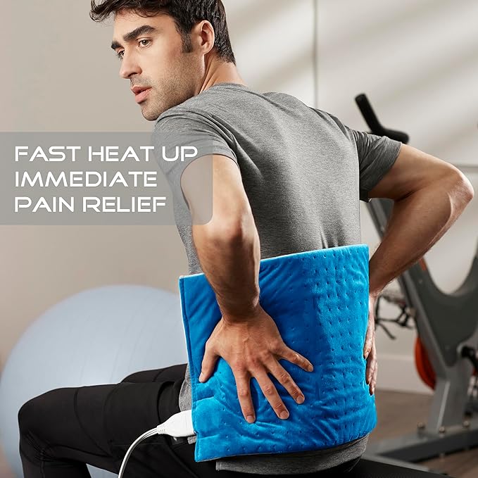 Boncare® Large Heating Pad for Back Pain Relief and Cramps with Auto Shut Off & 4 Temperature Settings, Fast Heat up Instant Comfort and Ultra Soft Velvet Plush Machine Washable (Blue, 12"x24")