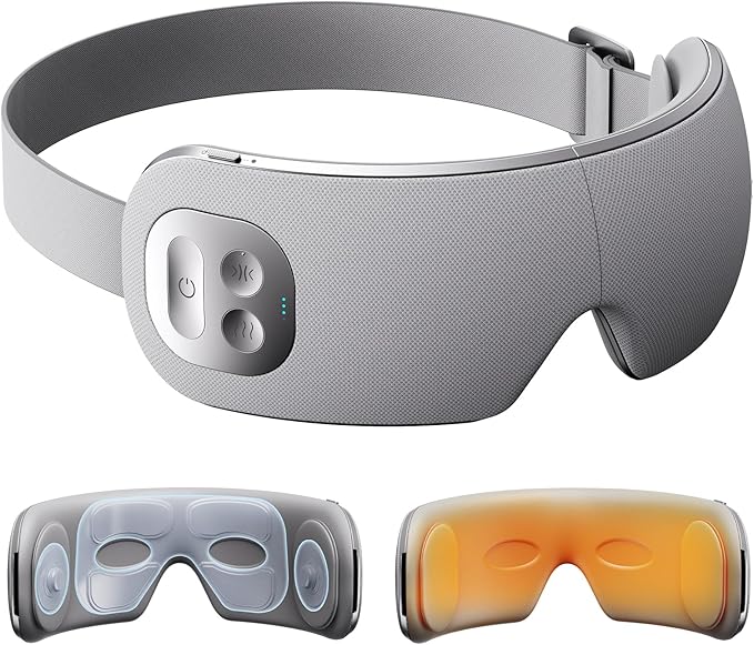 Ultra Quiet Eye Massager for Migraines with Temple Massage, Heat, Air Compression, Bluetooth Music Streaming, 10/15/20 Min Timer, Foldable Electric Eye Mask for Migraine Relief, Eye Strain, Eye Care