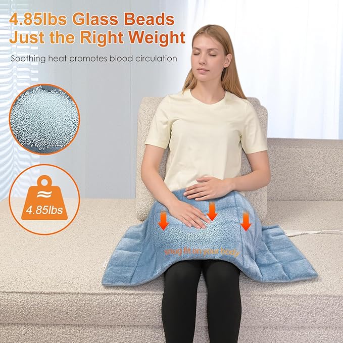 Massaging Heating Pad for Back Pain Cramps Relief,18"x33" Weighted Heating Pad XXL for Neck and Shoulders,4.85lbs Heated pad with 3 Heating Levels,Gifts for Women Men (Blue)
