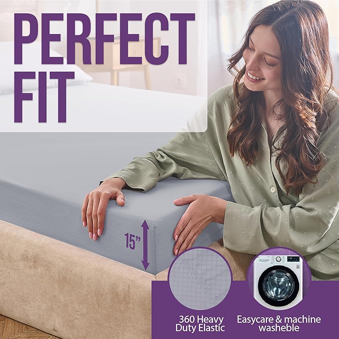 Earth Grounding Sheets Queen Size with 12% Silver Fiber & 4% Silk & 84% Cotton - Cloud Gray - Quality Certified Grounded Well Bed Sheet - Conductive Fitted Sheet for Better Sleep