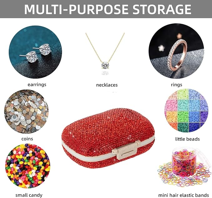 Cute Pill Organizer Small Bling Pill Case for Purse Medicine Vitamin Container Holder Daily Pill Box Container for Women Travel Medicine Kit(Red)