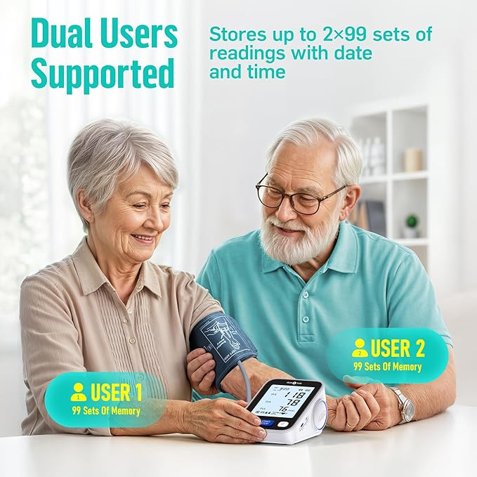 Runstar Upper Arm Blood Pressure Monitor with Wide Range Cuff (8.6'' -16.5'') for Home Use FSA&HSA Eligible, Automatic Digital BP Machine with Storage Bag, 2x99 Reading Memory