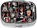 Pill Box-2 Compartment Small Pill Case Square Organizer Case with Mirror Portable Metal Medicine Box Travel Container for Pocket & Purse Women Men(Skull X-ray)