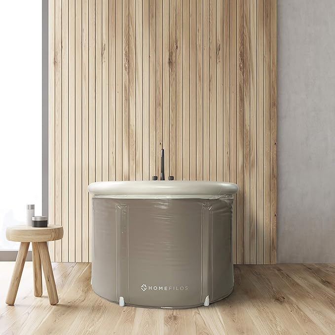 Portable Bathtub (Small) by Homefilos, Ice Bath and Cold Plunge for Athletes, Inflatable Adult Size Japanese Soaking Hot Tub for Shower Stall