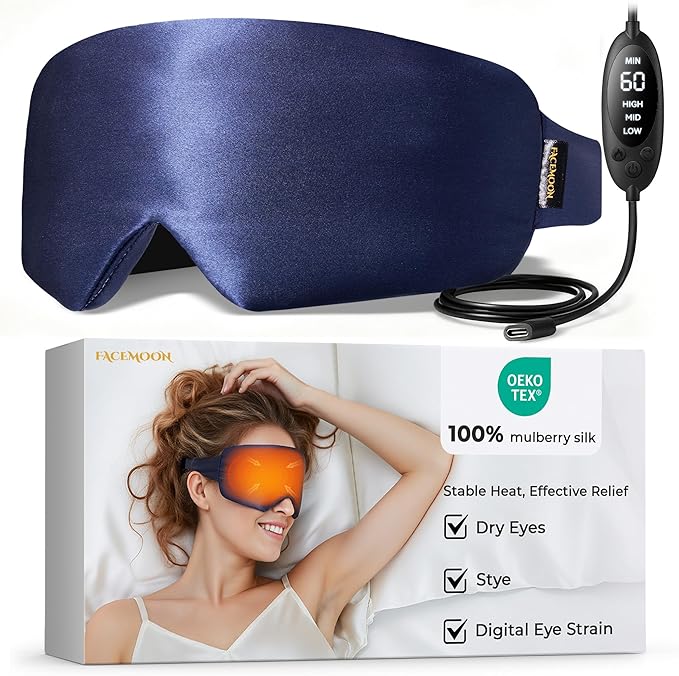 Silk Heated Eye Mask for Dry Eyes: Warm Eye Compress for Stye, Blepharitis & Chalazion - USB Electric Stable Eye Heating Pads for MGD, FSA - HSA Eligible, Ideal for Sleep & Travel