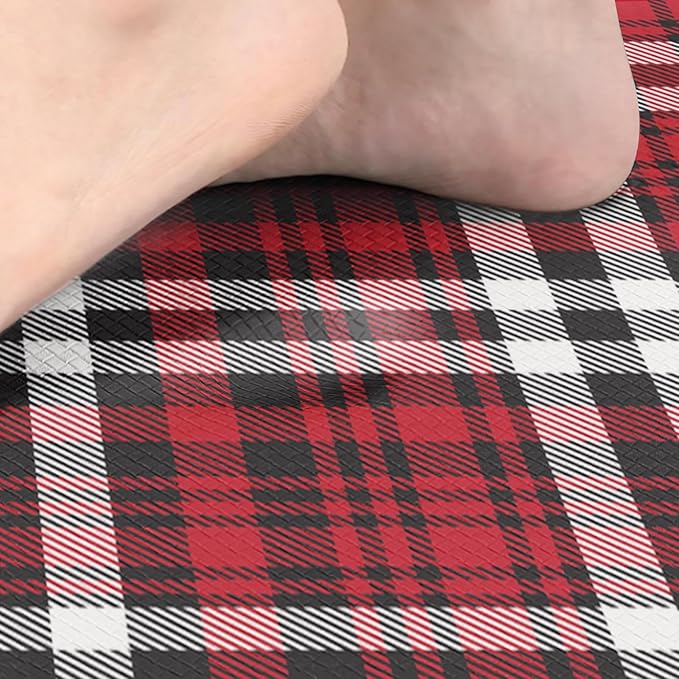 Arttown Red Anti-Fatigue Kitchen Rug Set of 2 Plaid Cushioned Floor Standing Mat Waterproof Non-Slip Mat and PVC Ergonomic Comfort Foam Rug