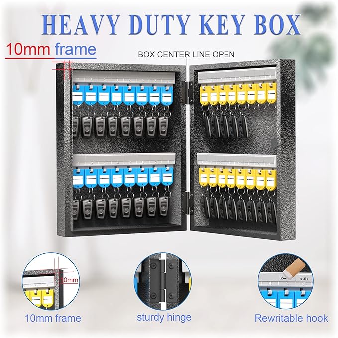 32 Key Lock Box, Key Cabinet Organizer, Key Safe Security Storage Lockbox Holder for Valets, Hotels, Car and House Keys, Key Keeper Box – Black