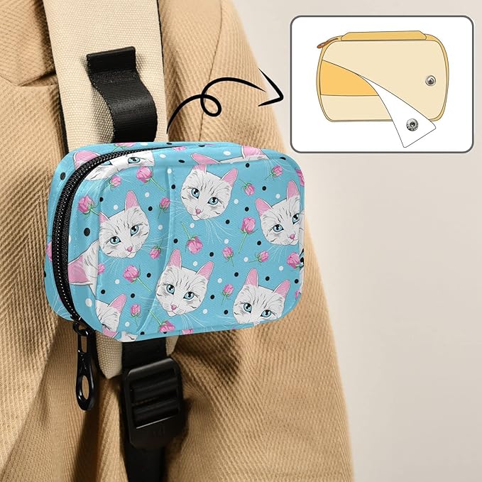 Pill Box Cat Rose 7 Day Pill Case Travel Pill Organizer Bag with Zipper Portable Weekly Vitamin Medicine Supplement Holder Pouch Bag