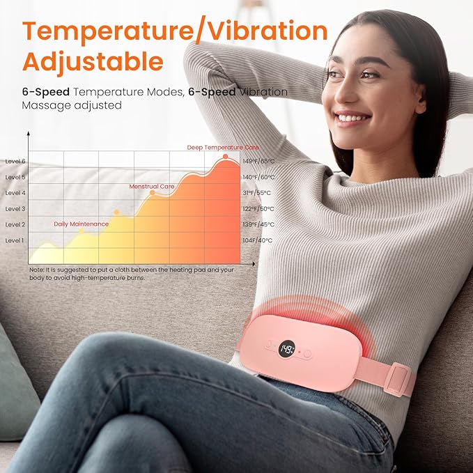 NOWWISH Heating Pad for Period Cramps Pain Relief, Portable Electric Cordless Menstrual Heating Pad Rechargeable with 6 Heat Levels and 6 Massage Modes, Easter Gifts for Women Teen Girls, Pink