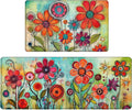 Bulijojo Flowers Anti Fatigue Kitchen Floor Mats Set of 2 Waterproof Kitchen Sink Runner Rug Standing Mat Cushioned Kitchen Rugs Comfort Doormat 17"x47"+17"x28"