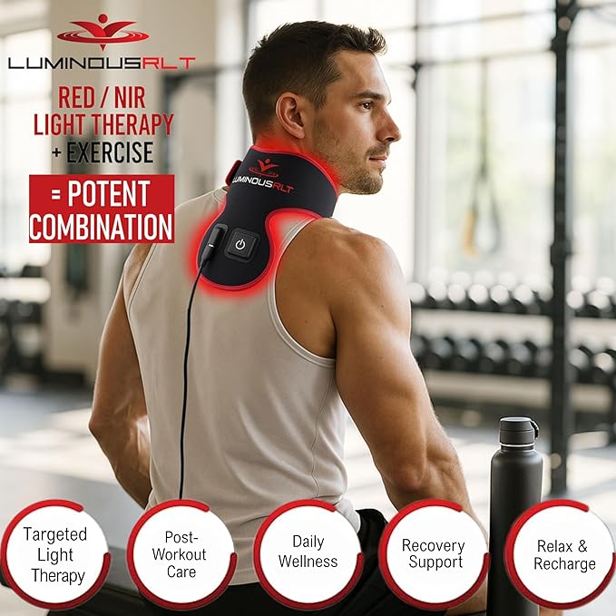 LuminousRLT Red Light Therapy Neck Wrap – Flexible LED Light Device with Red & Near-Infrared LEDs (660nm & 850nm), 84 LEDs, Auto Shut-Off, Adjustable Fit