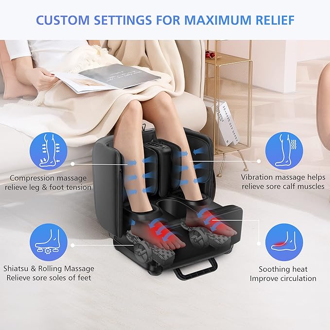 COMFIER 2 in 1 Foot Massager Machine, Shiatsu Foot and Calf Massager with Heat,Kneading,Vibration,Compression Massagers for Feet,Ankle,Leg,Tired Muscles & Plantar Fasciitis,Gift for Men Women