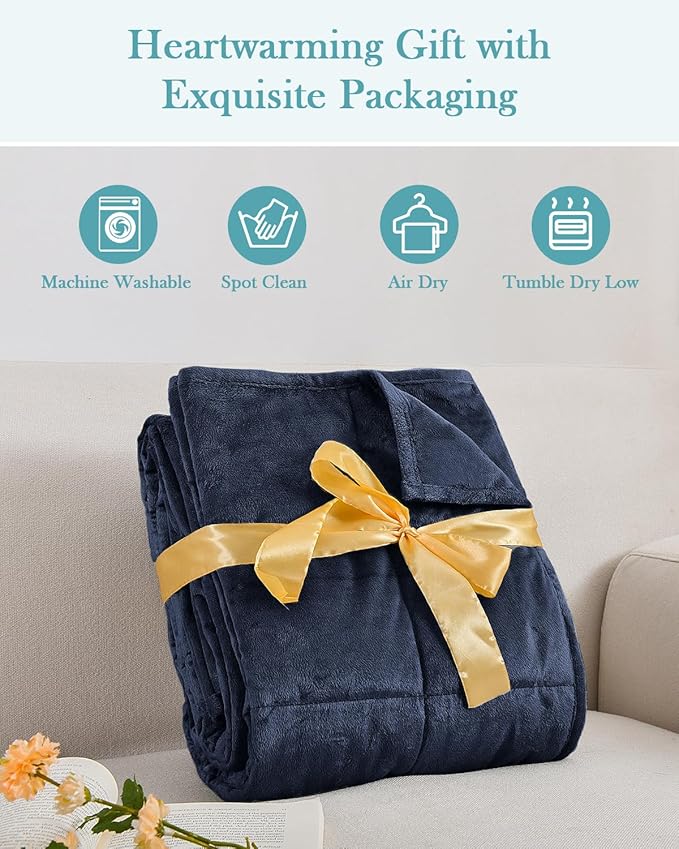 Topblan Weighted Blanket Twin Size 12lbs, Adult Weighted Blankets with Soft Warm Fabric for Sleeping and Calming, Adult Heavy Blanket for Sofa Bed, Navy Blue, 48 x 72 inches