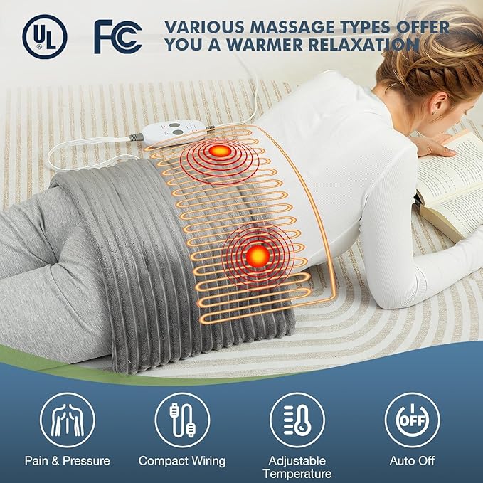Dowin Far Infrared Heating Pad - Natural Jade Vibrating Massaging Weighted Heating Pad for Neck and Shoulders, Electric Heat Pad with 3 Heating Levels & 3 Vibrating Settings, 6.3lbs 20" x 24"