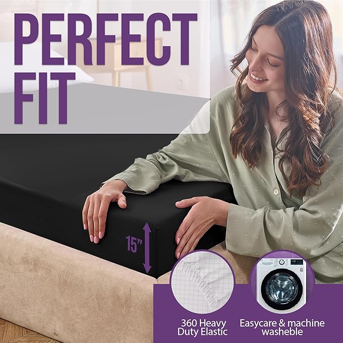 Earth Grounding Sheets California Size with 12% Silver Fiber & 4% Silk & 84% Cotton - Black - Quality Certified Grounded Well Bed Sheet - Conductive Fitted Sheet for Better Sleep