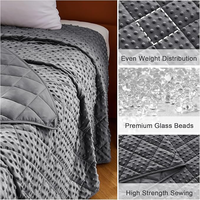 Grey Weighted Blanket for Adults 15lbs, 48"x72", Twin Full Size Cooling Minky Heavy Throw Blanket for 120-160lbs, Soft Winter Thick Big Blankets Weighted Comforter Gift for Sleeping