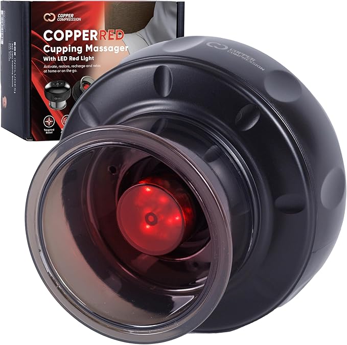 CopperRed™ by Copper Compression Cupping Massager. Red Light Therapy + Heat + Suction for Muscle Comfort, Joint Support, Circulation, Wellness, Pain & Relief. Multifunction, Adjustable & Rechargeable