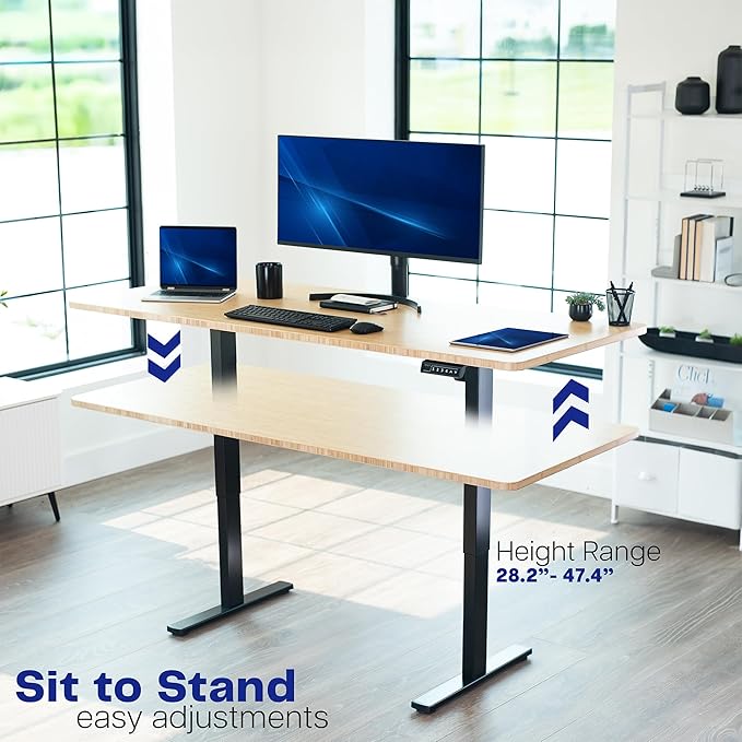 VIVO Electric Stand Up Desk Frame Workstation, Frame Only with 220 lbs Capacity, Brushless Motor Standing Height Adjustable Legs with Memory Controller, Black, DESK-V100EBY