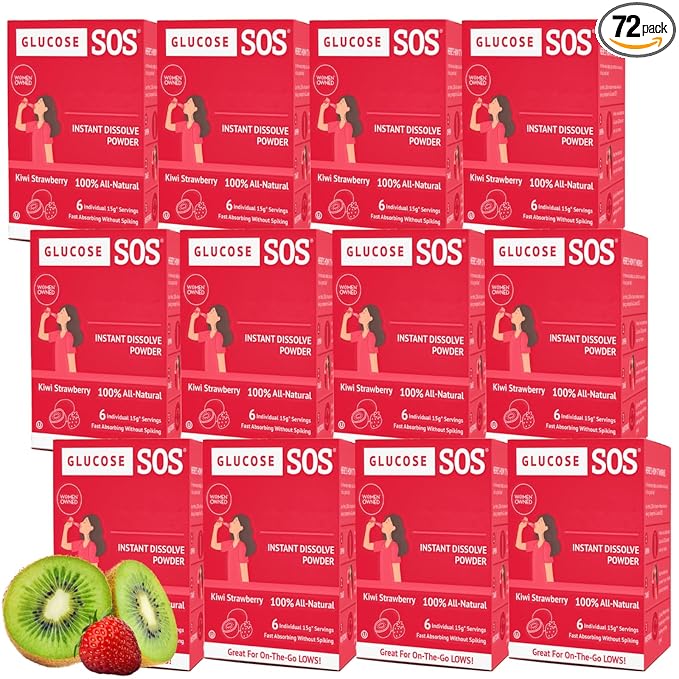 Glucose SOS Glucose Powder Packets with Natural Dextrose, Fast-Absorption That Instantly Dissolves in Your Mouth with No Water Needed, Kiwi Strawberry 72 Servings