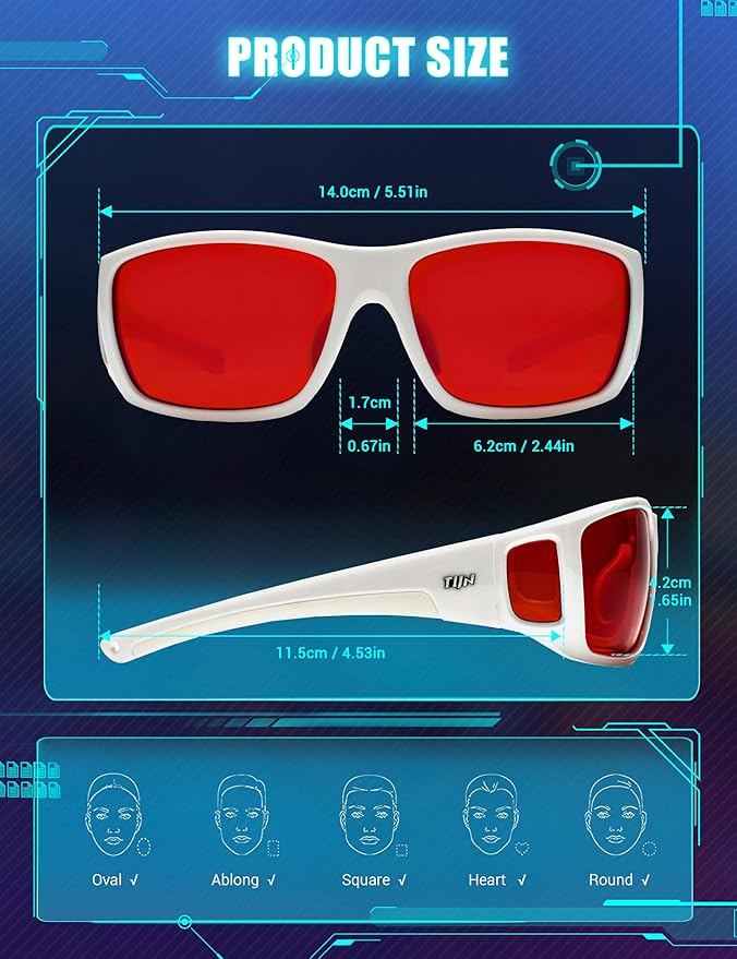 TIJN Sonia Red Sleep Glasses Orange Lens for Blue & Green Light Blocking,Dual AR Coating,Wraparound Frame for Gaming Screen