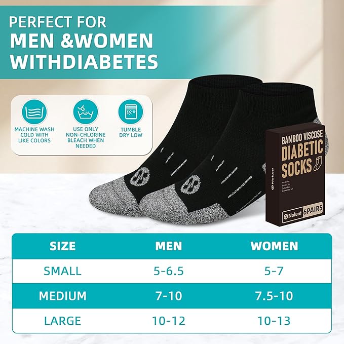 Diabetic Socks for Men,4 & 6 Pairs Low Cut Bamboo Viscose Wide Mens Diabetic Socks Size 9-11 10-13