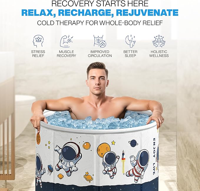 Foldable Portable Bathtub for Adults – 2-in-1 Hot & Cold Plunge, 105-Gal Large Capacity Collapsible Bathtub Adult, 6-layer Insulated Portable Soaking tub - Space-saving Design