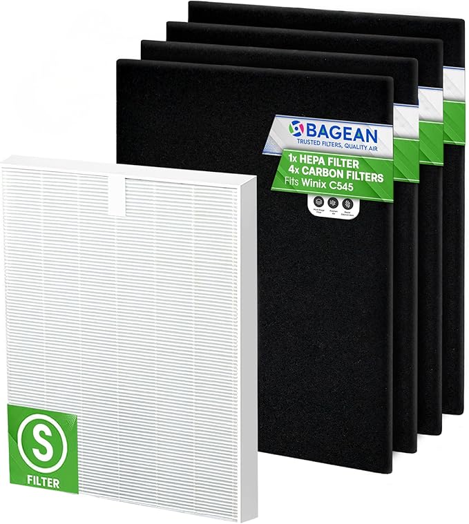 Bagean C545 HEPA Filter S Compatible with Winix Air Purifier Filter Replacement 1712-0096-00 - Certified H13 True HEPA with Activated Carbon Filters 99.97% Particles and Purifies Air (1-Set)